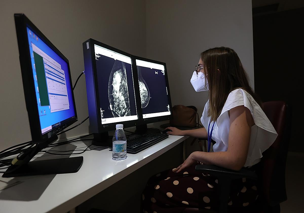 Una profesional consulta los resultados de una mamografía