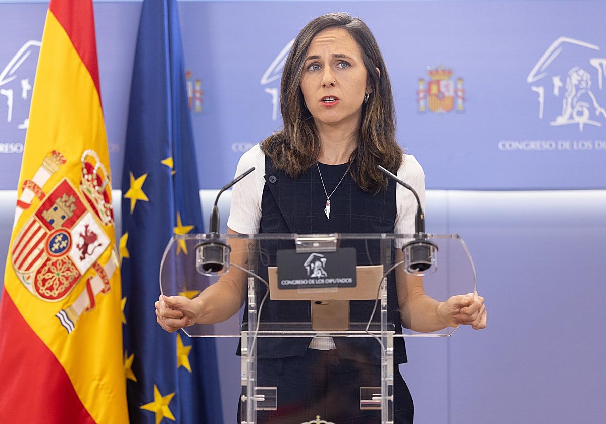 La secretaria general de Podemos, Ione Belarra, ayer, en rueda de prensa