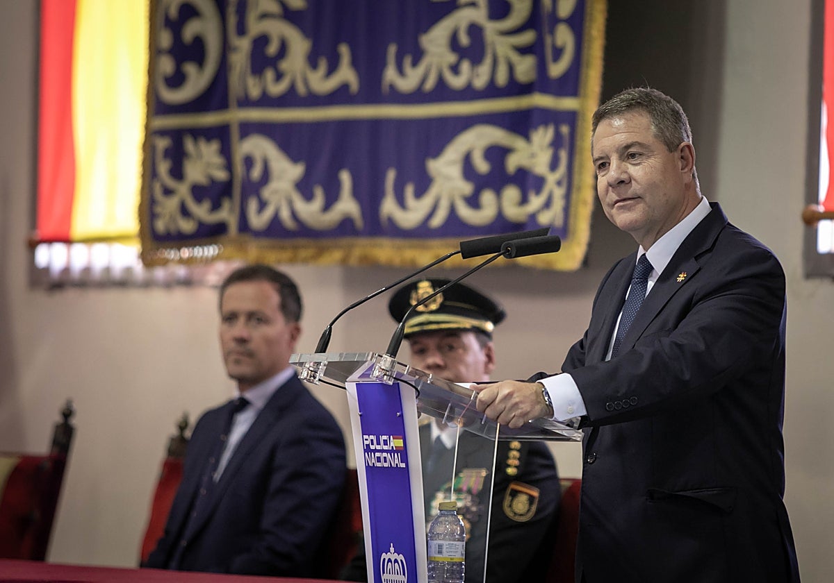 Page este viernes durante su discurso en la Jefatura Superior de Policía de Castilla-La Mancha