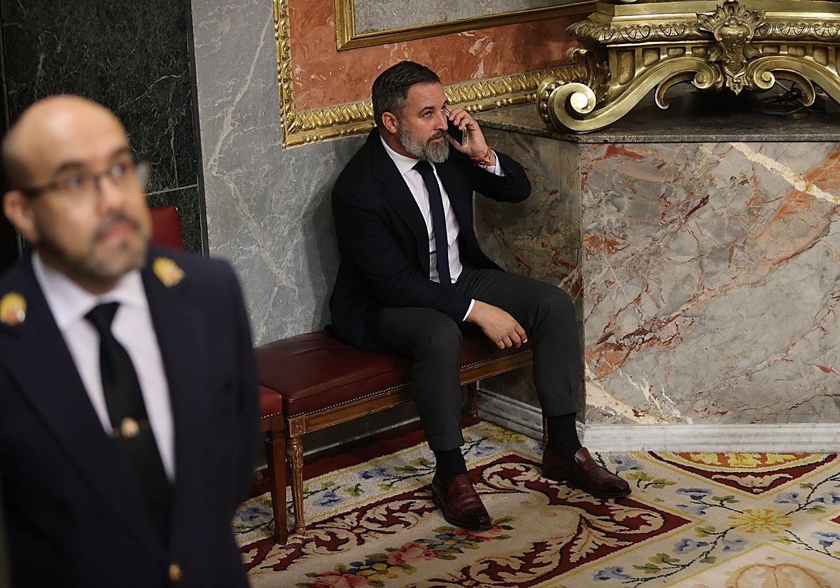 El líder de Vox, Santiago Abascal, este miércoles en el Congreso de los Diputados