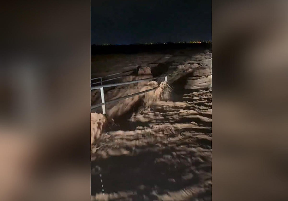 imagen de una rambla desbordada en la localidad alicantina de Pilar de la Horadada