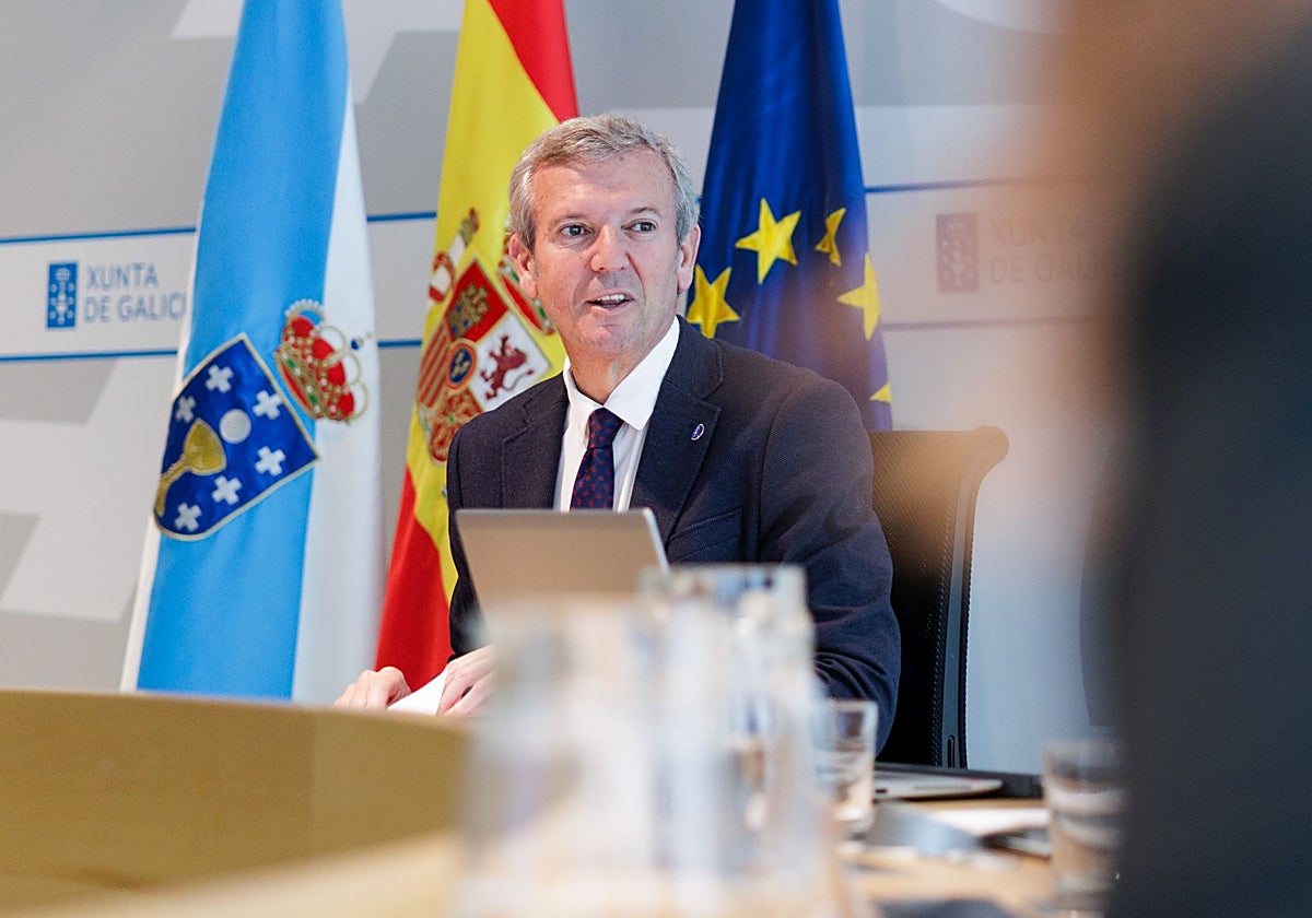 El presidente gallego, Alfonso Rueda, este lunes en la reunión semanal del Consello