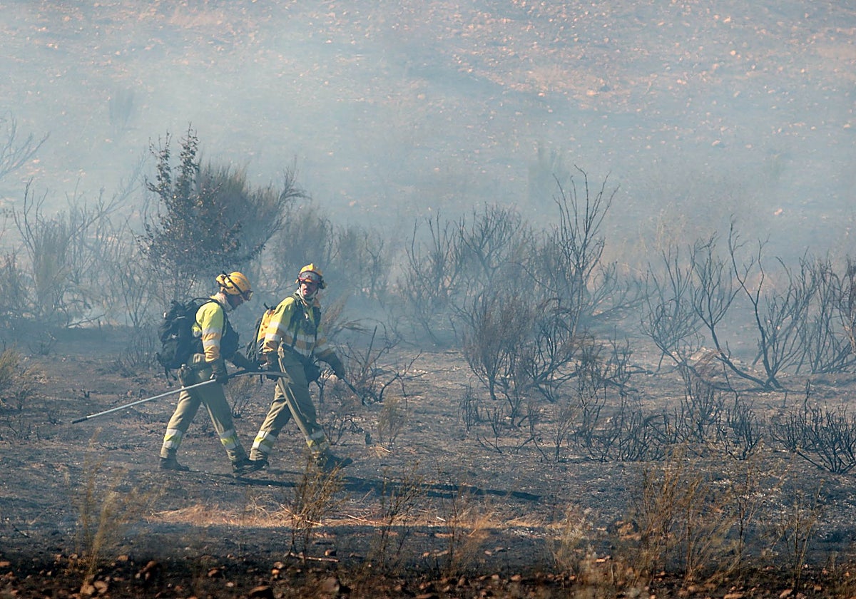 Dos efectivos del operativo en el incendio declarado en el municipio de Villaquilambre (León) a finales de este septiembre