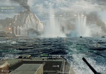 Imagen del juego con la batalla con el Peñón de fondo