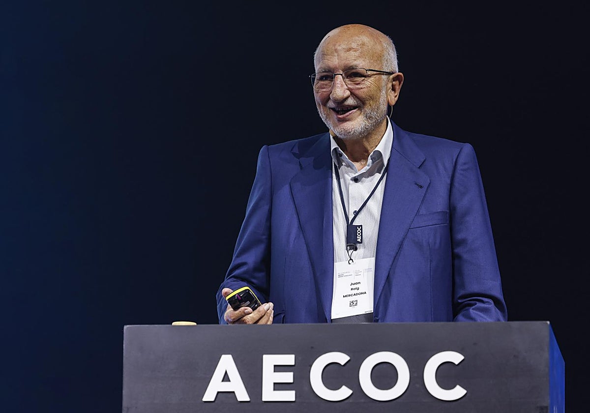 El presidente de Mercadona, Juan Roig, durante el congreso de la asociación de fabricantes y distribuidores AECOC