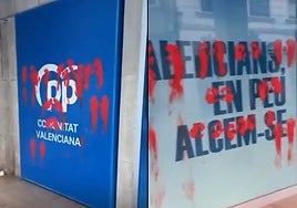 Vandalizan la sede del PP en Valencia: «Manchados de sangre hasta el cuello»