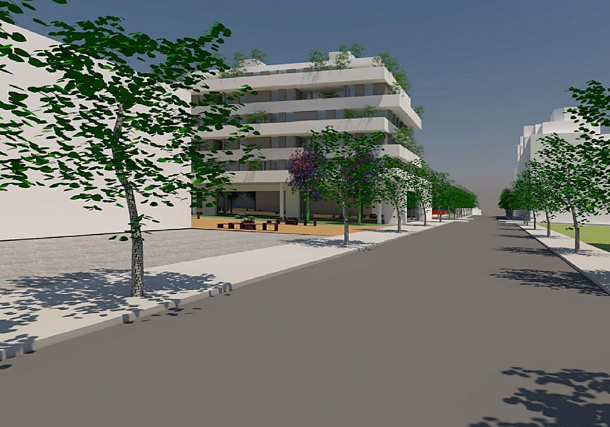 Recreación de la transformación del terreno en un ámbito de viviendas y zonas verdes