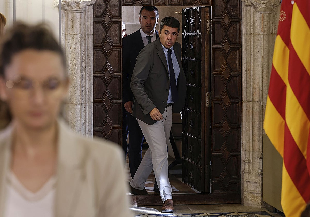 Imagen del presidente de la Generalitat Valenciana, Carlos Mazón, este martes en el Palau