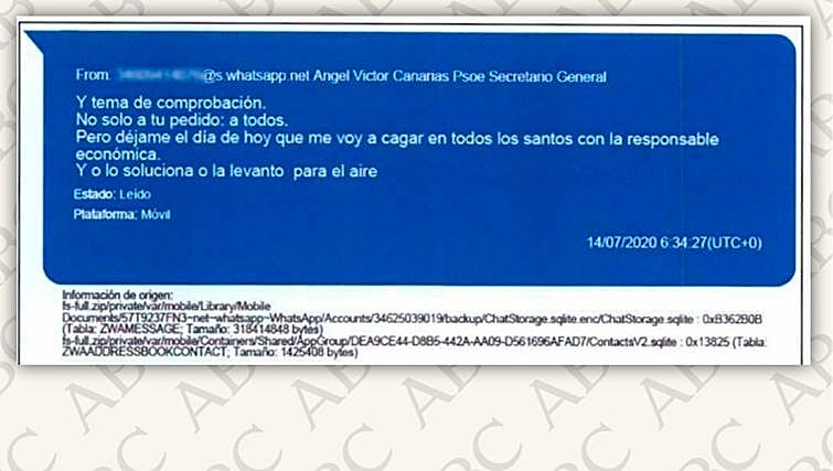 Otro mensaje de Ángel Víctor Torres del informe de la UCO