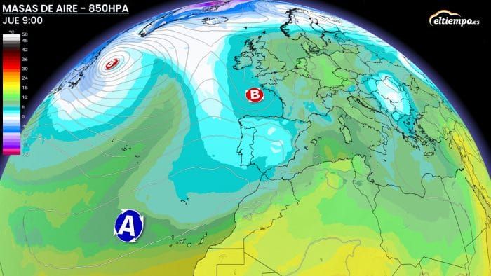 Mapa mteorológico de masas de aire