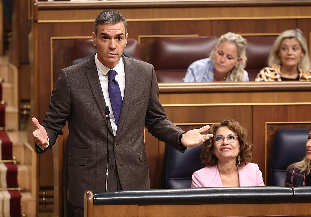 El presidente del Gobierno, Pedro Sánchez, durante una intervención en el Congreso