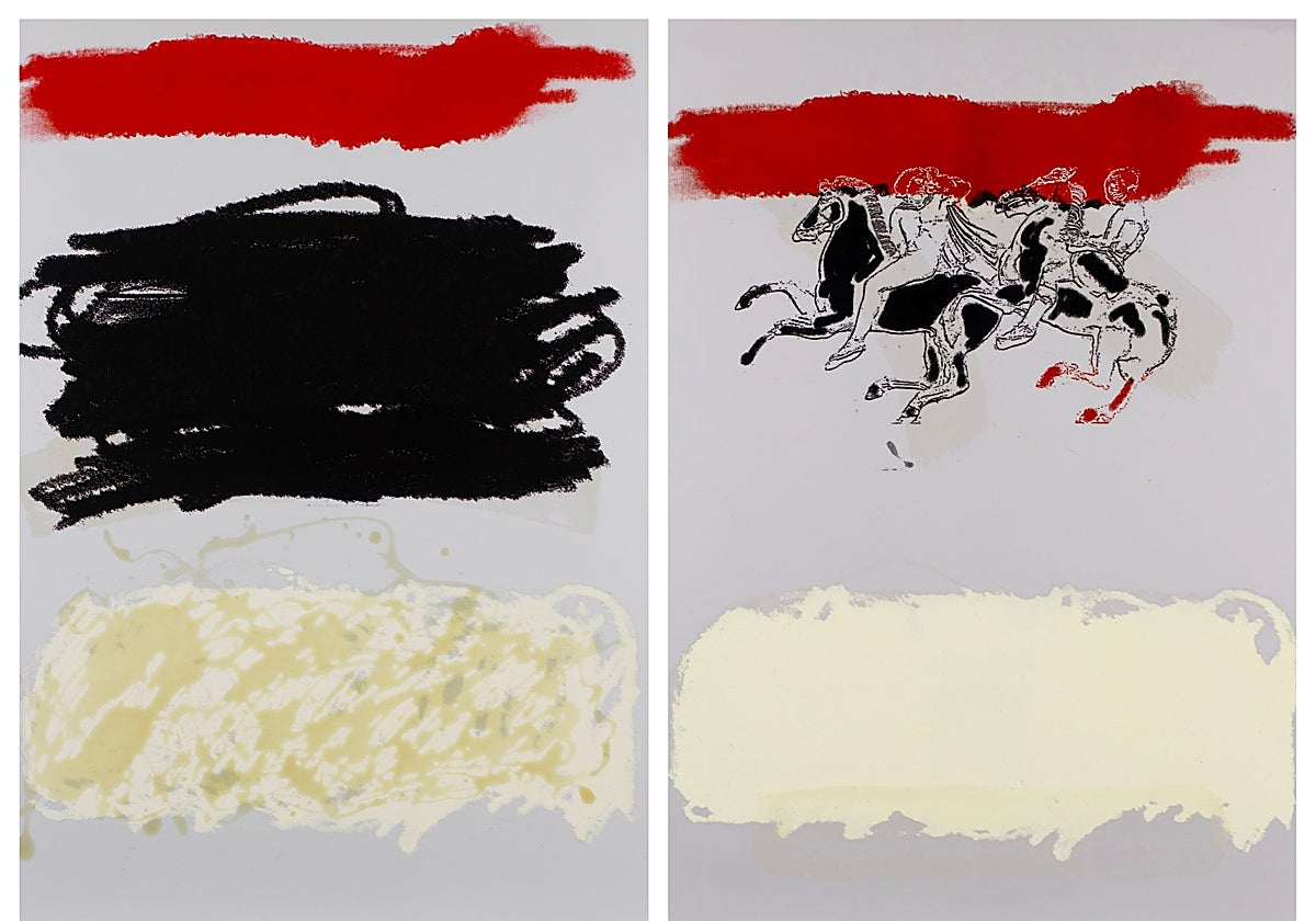 Devastación. Tintas gráficas y barniz sobre plancha de aluminio intervenida. 510x400 mm. Fernando Silva. 2025.  Saqueo II. Tintas gráficas y barniz sobre plancha de aluminio intervenida. 510x400 mm. Fernando Silva. 2025