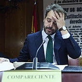 El secretario de Política Municipal del PSOE, Juanfran Serrano, en la comisión de investigación del Senado por el caso Koldo