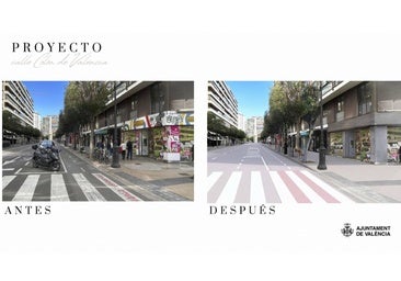 Aceras sin aparcabicis, más bancos y papeleras o alcorques ampliados: la reforma de la calle Colón en Valencia