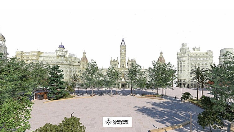 Una elipse central, el doble de árboles y un manantial: así será la nueva plaza del Ayuntamiento de Valencia