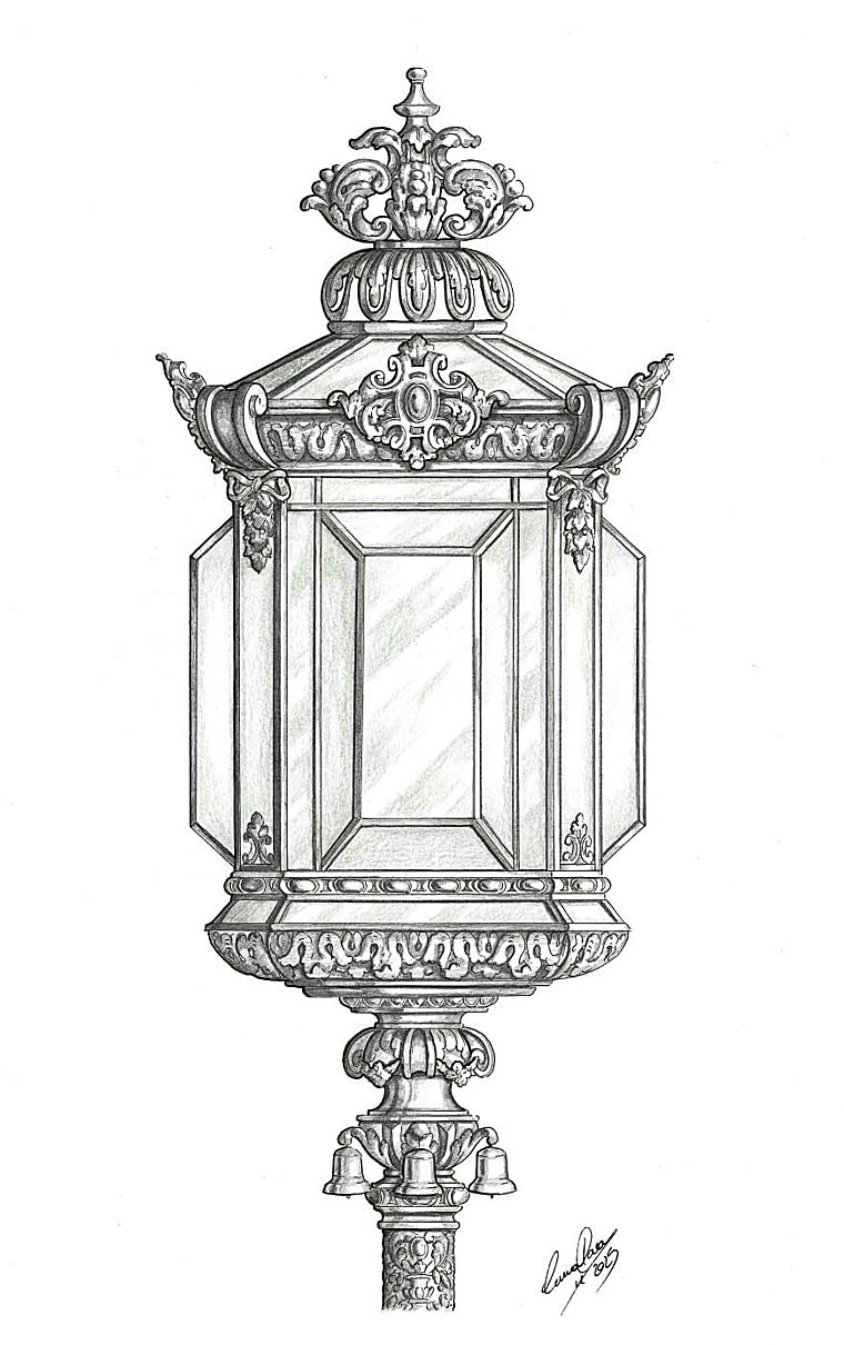 Diseño del farol de escolta del simpecado de la Paz