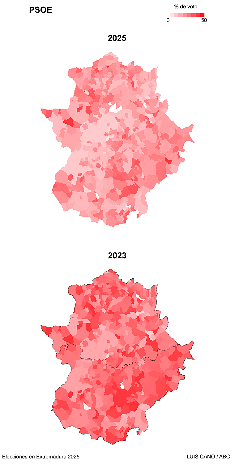 Where PP and Vox stole votes from the PSOE in the Extremadura elections