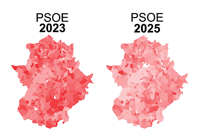 Dónde PP y Vox le han robado votos al PSOE en las elecciones de Extremadura