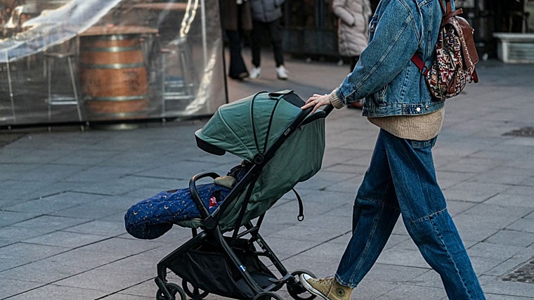 A woman with a stroller