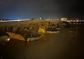 El río Guadalquivir casi cubre ya el Puente Romano de Córdoba y supera los 5 metros de nivel
