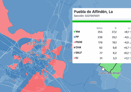 Mapa calle a calle de los resultados de las elecciones en Aragón en 2026