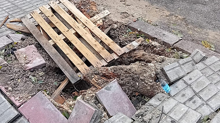 Um dos poços de árvores destruídos, onde os funcionários municipais da capital terão que trabalhar duro