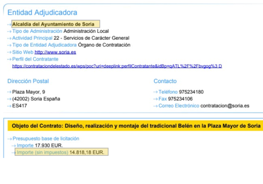 Contrato adjudicado a Mis Flores S.L. para las navidades de 2021.