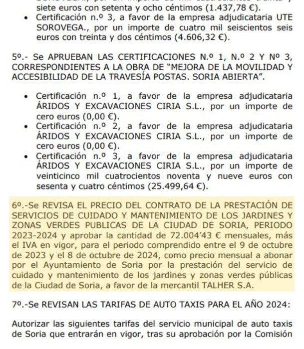 Documento donde se expone la revisión del contrato de Talher S.A. para el periodo entre octubre de 2023-24.
