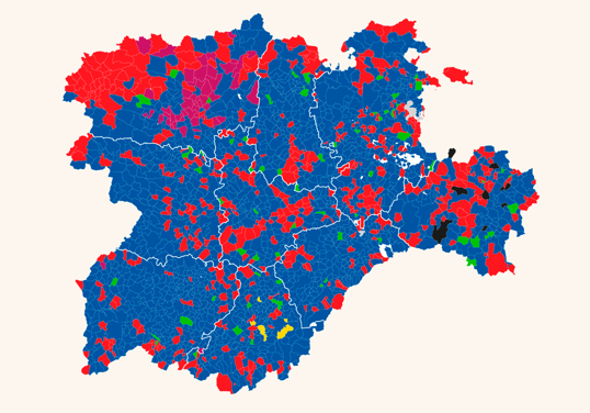 Mapa de los resultados de las elecciones en Castilla y León, municipio ...