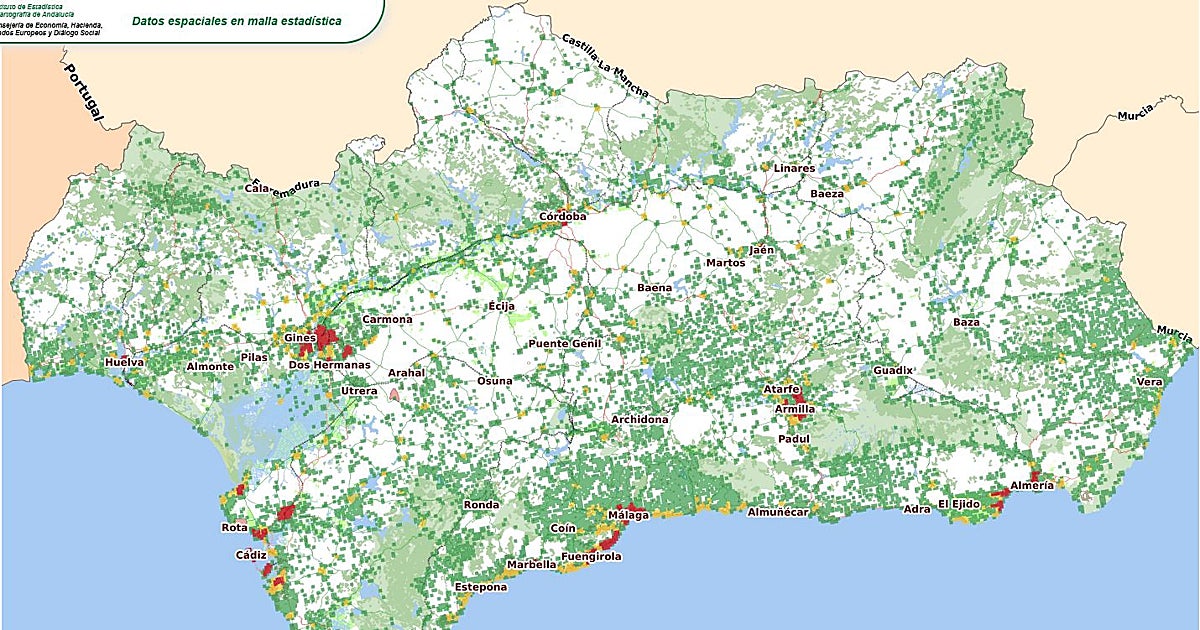 Siete de cada diez andaluces viven en el 1% del territorio de Andalucía