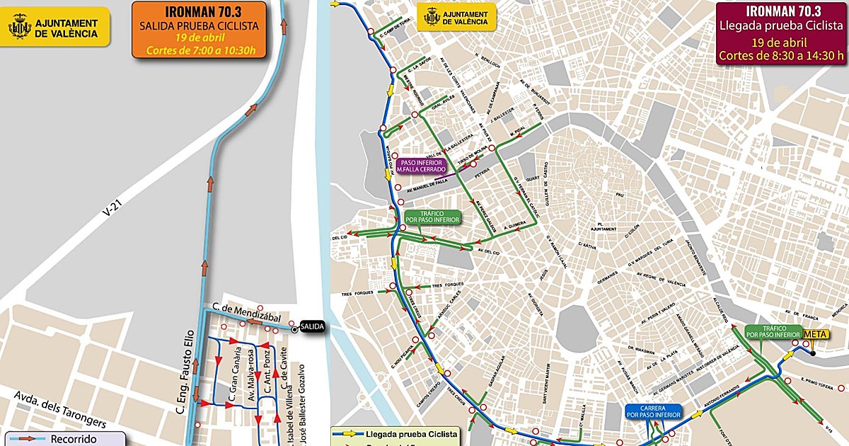 Cortes de tráfico y desvíos de la EMT y tranvía por el Ironman 70.3 en Valencia este domingo 19 de abril