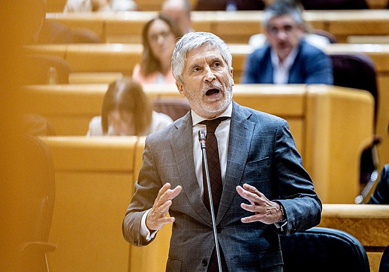 El ministro del Interior, Fernando Grande Marlaska, este martes durante la sesión de control al Gobierno en el Senado.