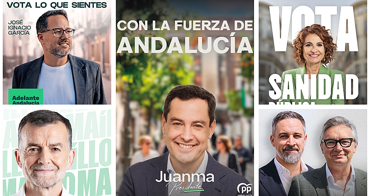 Los carteles de los partidos para la campaña electoral en Andalucía: las diferencias están en los detalles