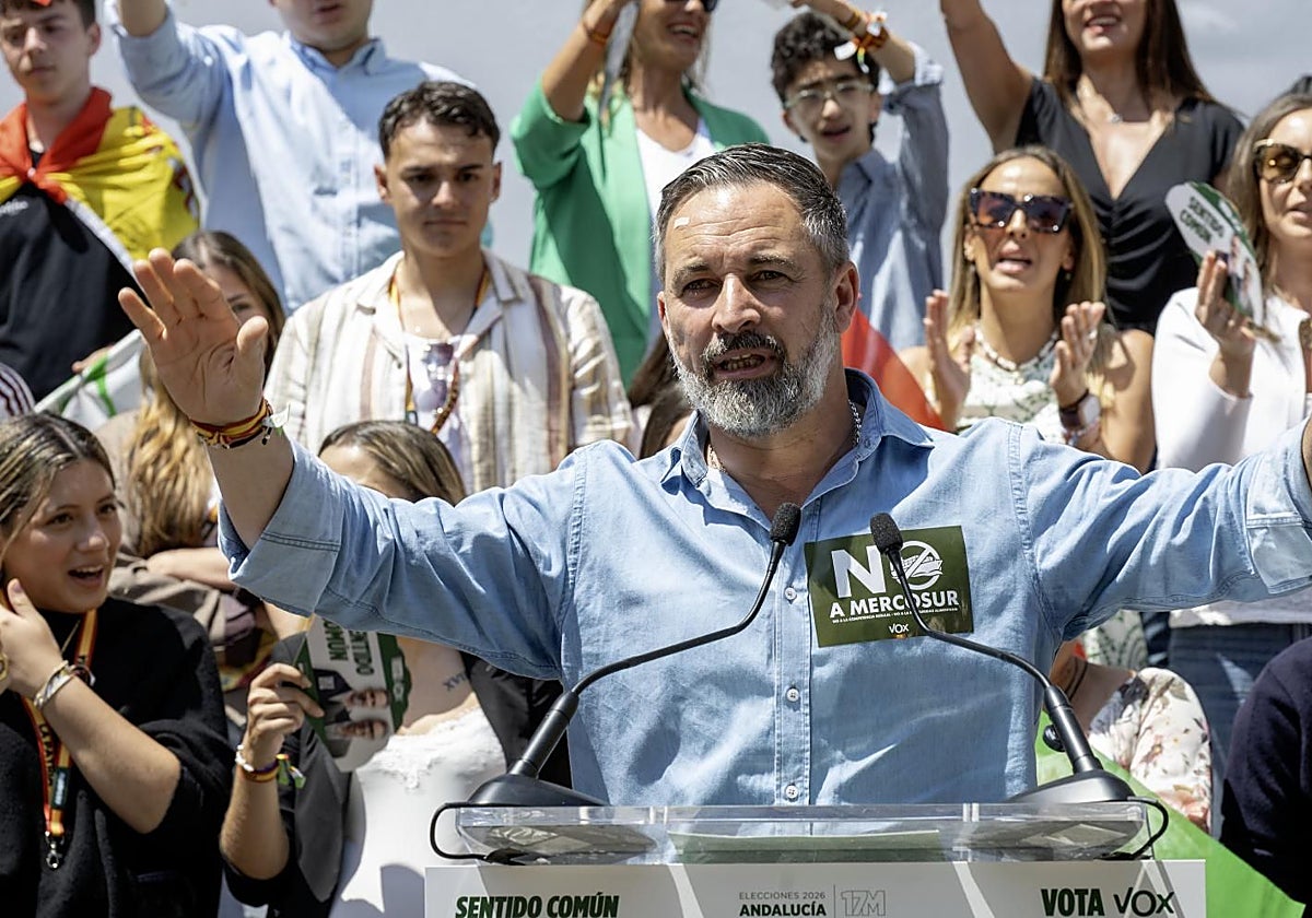 El líder de Vox, Santiago Abascal, en un mitin el pasado 1 de mayo.