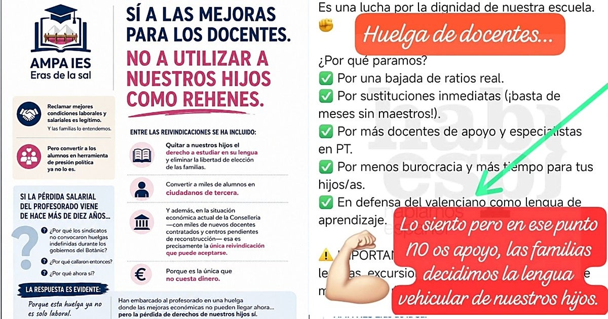 La huelga educativa choca con algunas familias por el valenciano: «Nuestros hijos no son rehenes»
