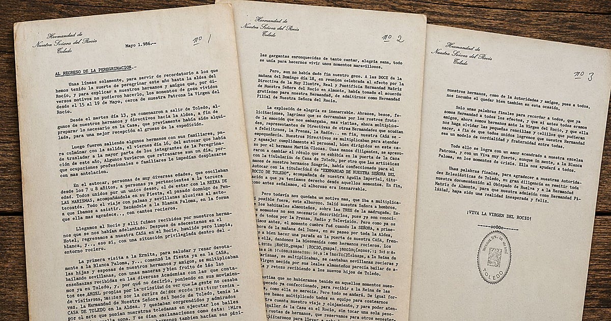 «La explosión de alegría es inenarrable» , la carta que cuenta cómo Toledo echó raíces en El Rocío hace ahora 40 años