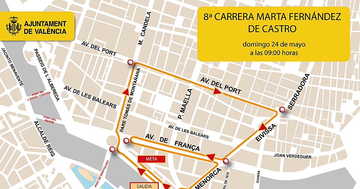 Calles cortadas y líneas de la EMT desviadas en Valencia el domingo 24 de mayo por la carrera Marta Fernández de Castro