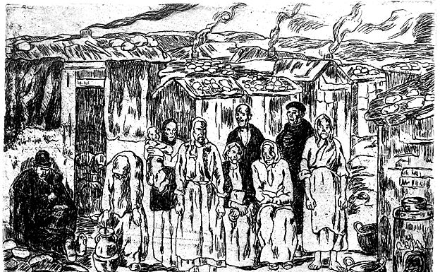 Ilustración de Gutiérrez-Solana entrando a la ciudad de Ávila.