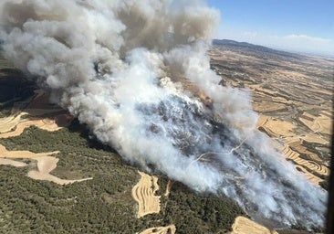 El viento complica la extinción del incendio de Leciñena, que anticipa un miércoles duro