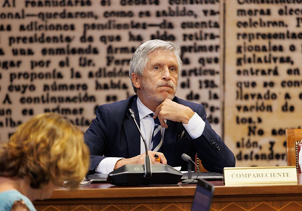 El ministro del Interior, Fernando Grande-Marlaska, durante una comparecencia en el Senado