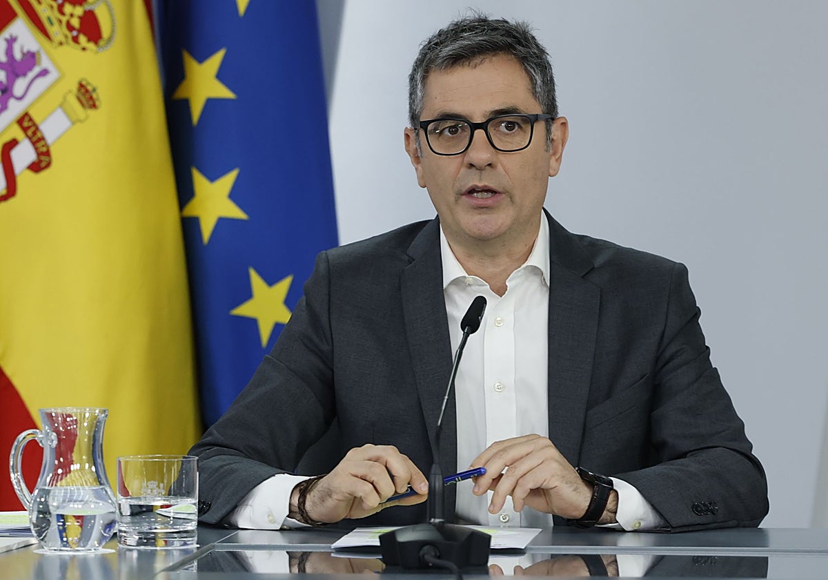 El ministro de Justicia, Félix Bolaños, en la rueda de prensa del Consejo de Ministros.