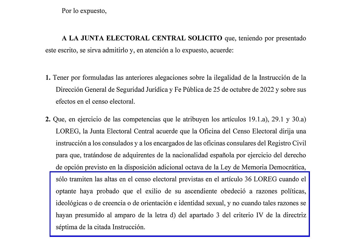 Los funcionarios piden a la Junta Electoral Central que excluya del censo a los nacionalizados dudosos