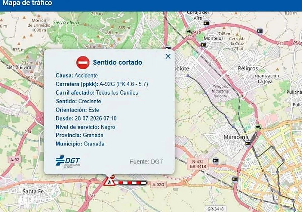 Imagen de la DGT que da detalles del estado de la autovía
