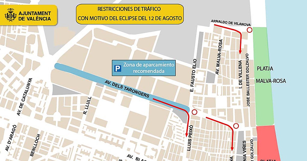 Cortes de tráfico en Valencia por el eclipse solar el miércoles 12 de agosto