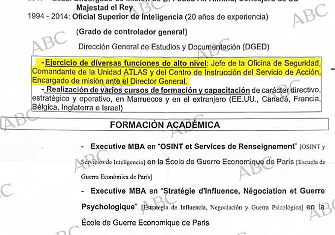 Documento original de la hoja de servicios que Mehdi Hijaouy entregó a sus protectores en España -traducida al español- tras su huida de Marruecos