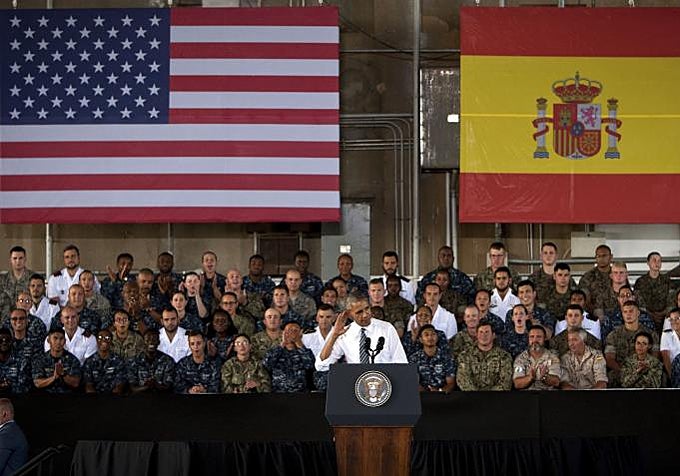 El presidente Barack Obama, en su visita a la base de Rota en 2016