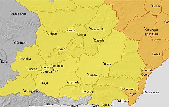 Estas son las zonas de Andalucía en alerta por lluvias y tormentas este jueves: hasta 50 litros por metro cuadrado en una hora