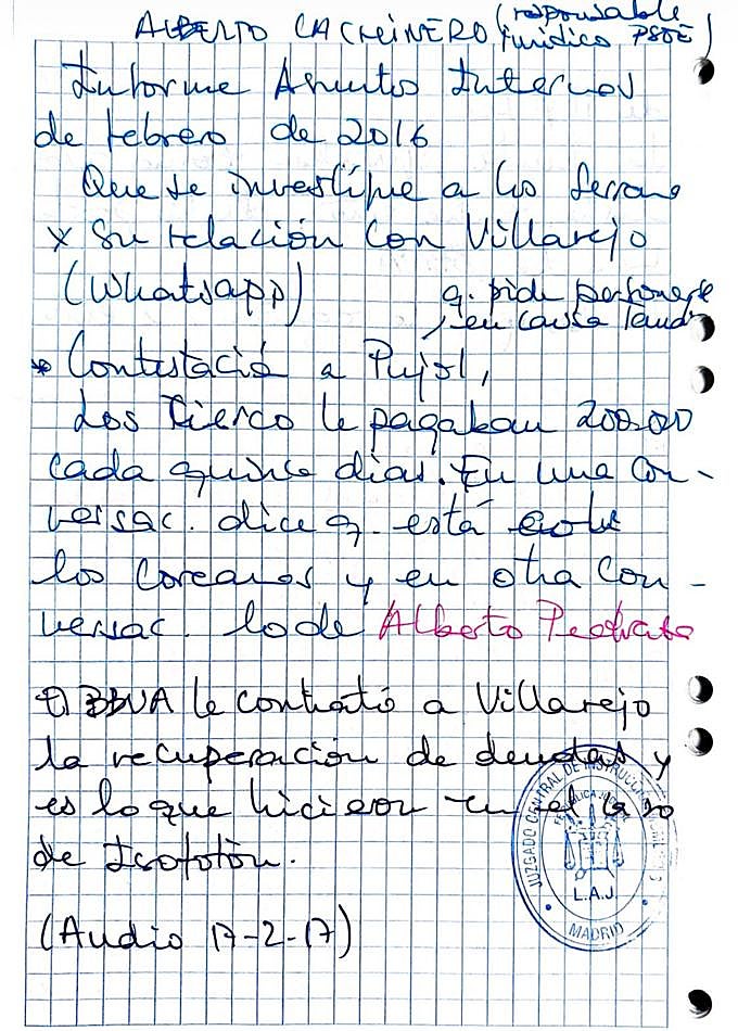 Una de las anotaciones de Leire Díez donde aparece Alberto Cachinero