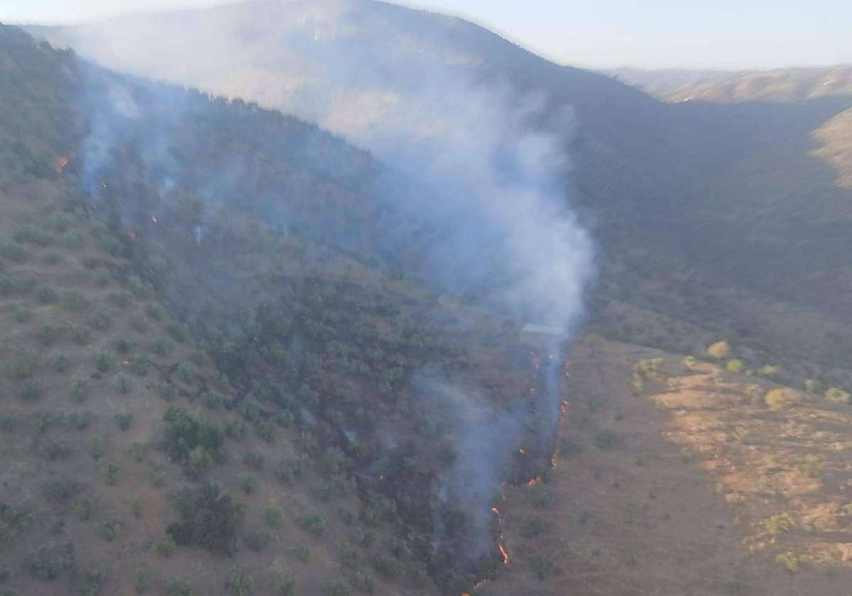 Imagen del incendio que se está produciendo en El Caballón, en Villanueva de Córdoba