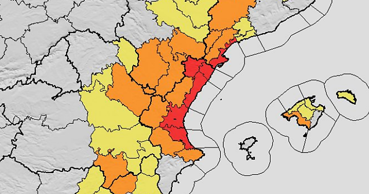 Aemet eleva a nivel rojo el peligro «extraordinario» por lluvias y tormentas en la Comunidad Valenciana